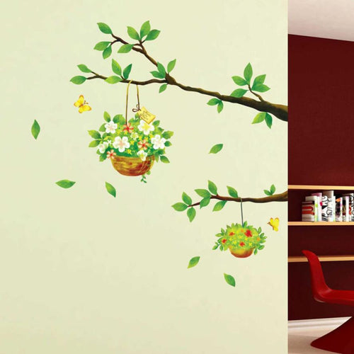 2016 Wall Sticker Fresh Nature Bough Flowers Basket Wall Sticker Decal Removable PVC Wall Sticker Home Decor adesivo de parede - TIKITAKA Accessories 