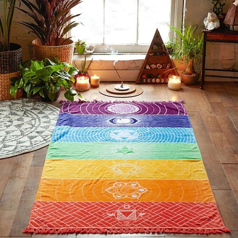 Hot Rainbow Beach Mat Mandala Blanket Wall Hanging Tapestry Stripe Towel Yoga - TIKITAKA Accessories 